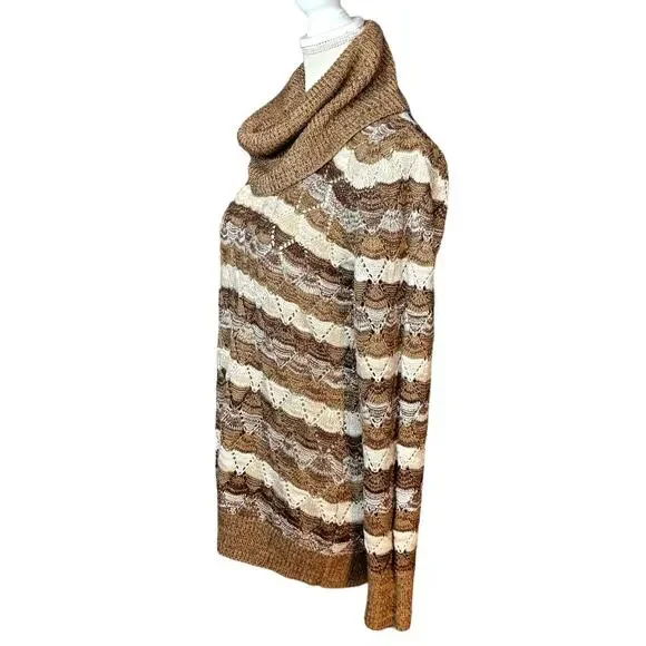 Kim Rogers Sweater Womens Brown Cream Stripe Cowl Neck Pullover Soft Sweater M - Picture 2 of 9
